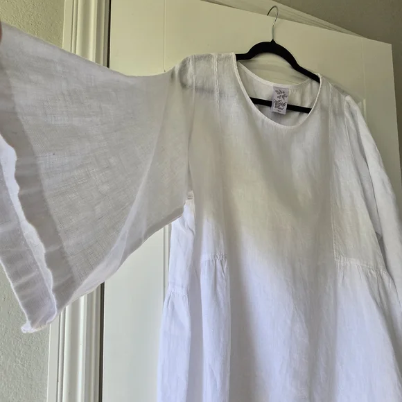 Match Point Linen Mini Dress Tunic Cover-Up USA Made Coastal Minimalist L - Picture 5 of 12